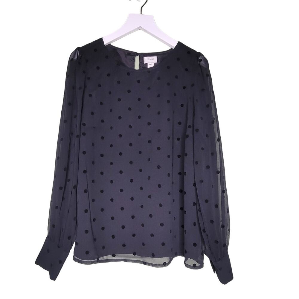 J Crew Top Blouse Black Swiss Dots Long Sleeve‎ Sheer Lined Pullover Goth XXS